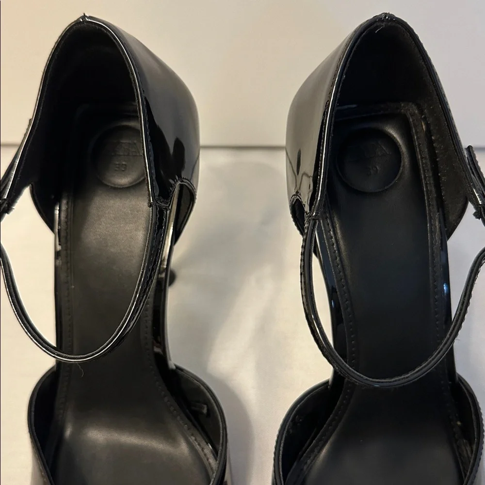 Zara Patent Black Ankle Strap Heels